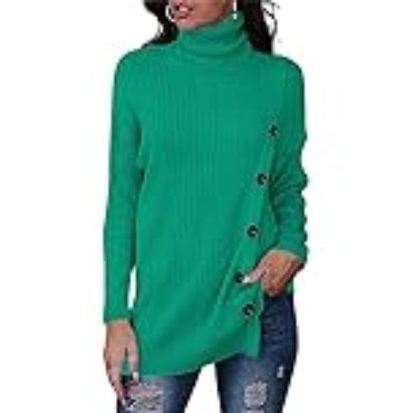 Womens Turtle Neck Long Sleeve Solid Color Casual Plain Pullover Sweater - Picture 1 of 6